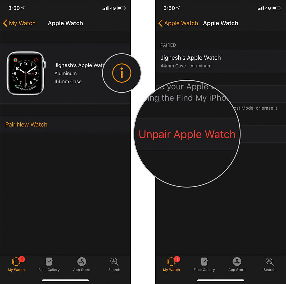 Tidak berpasangan Apple Watch dari iPhone