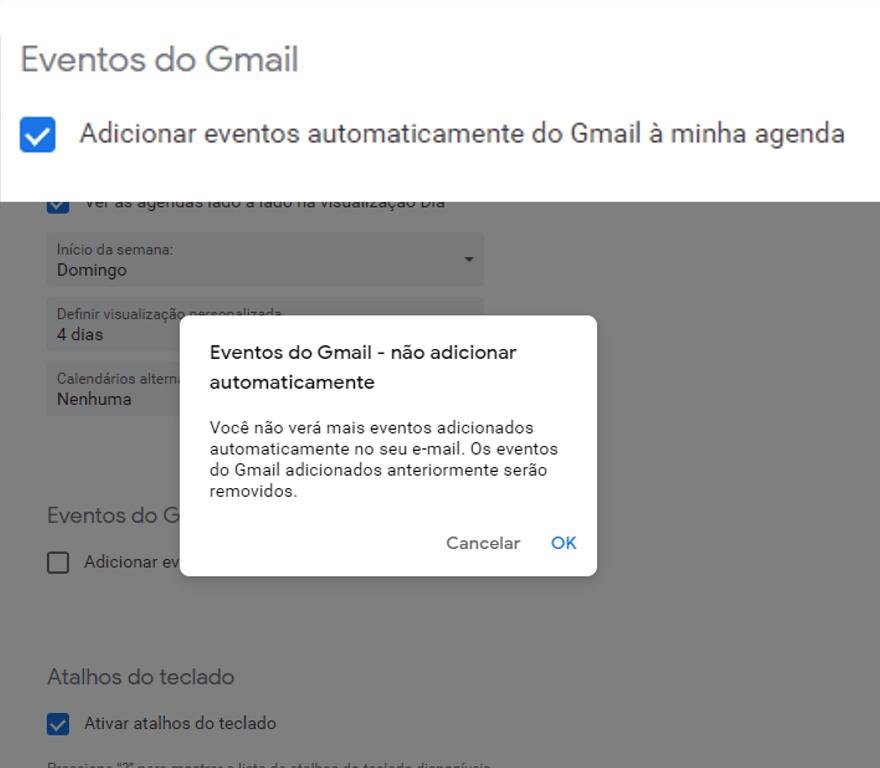 Sluta lägga till eventuella händelser som skickats i Gmail i kalendern
