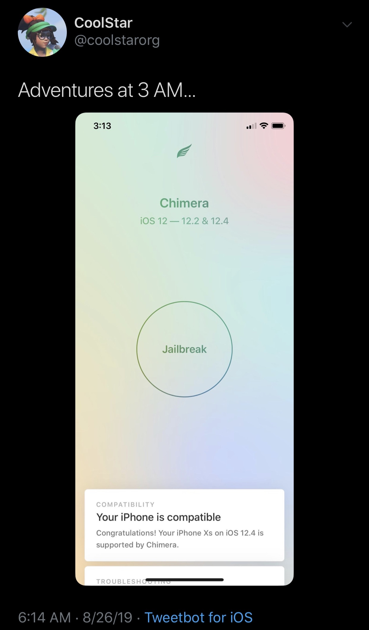 CoolStar retar Chimera-kompatibiliteten för A12 (X) -enheter som kör iOS 12.1.3-12.4 3