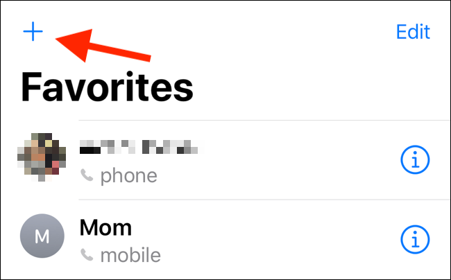 Ketuk tombol Plus di tab Favorites untuk menambahkan kontak baru sebagai favorit