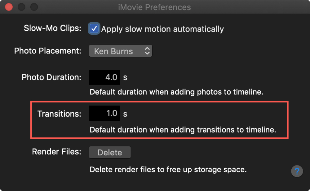 Ubah Durasi Default Transisi iMovie Mac