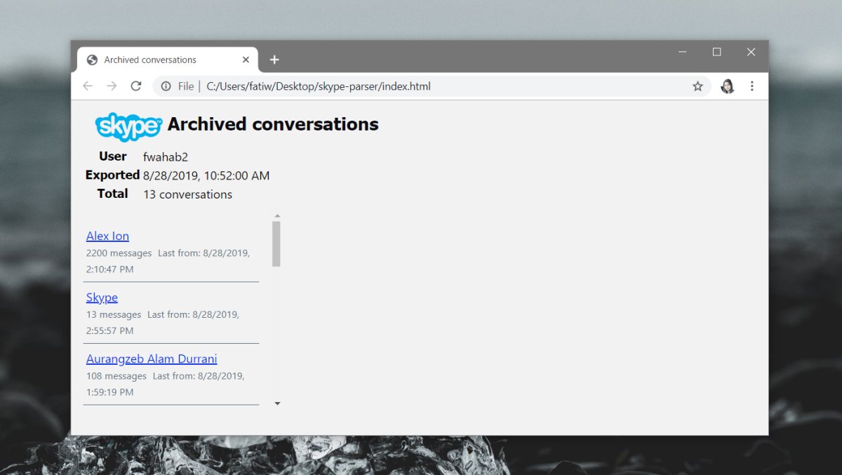Säkerhetskopiera din Skype UWP-chatthistorik i Windows 10 3