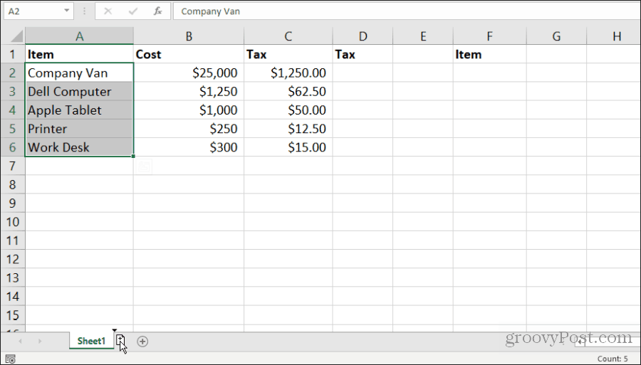 kopieringsark i Excel