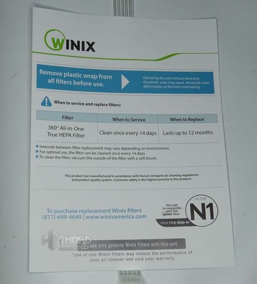 WINIX Tower QS filter brosur
