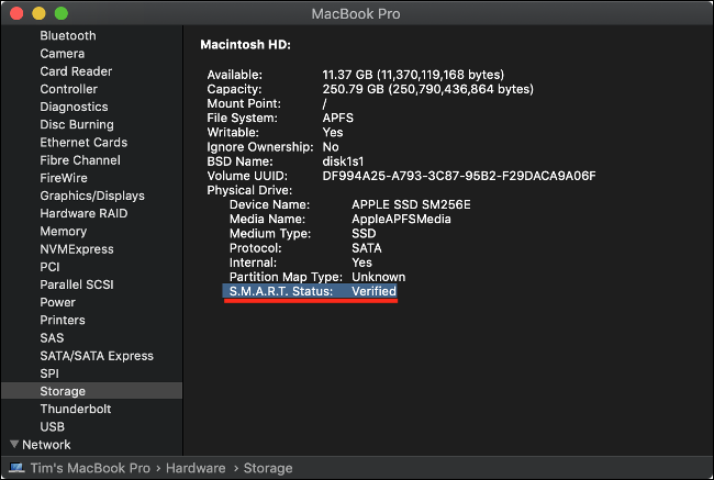 Gambaran Umum Sistem SSD macOS Pemeriksaan kesehatan SSD.