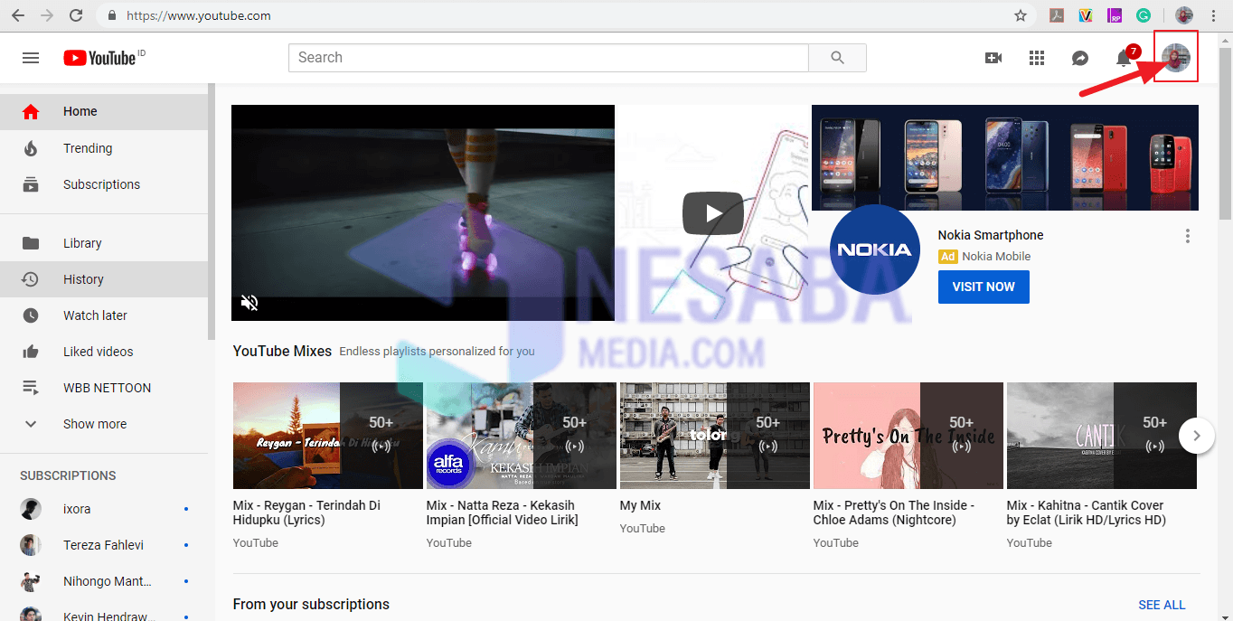 Huvudsidan på YouTube-bärbar dator