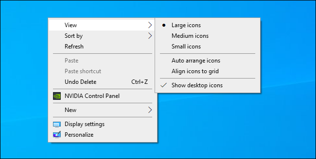 Memilih Windows ukuran ikon desktop dari menu konteks desktop.