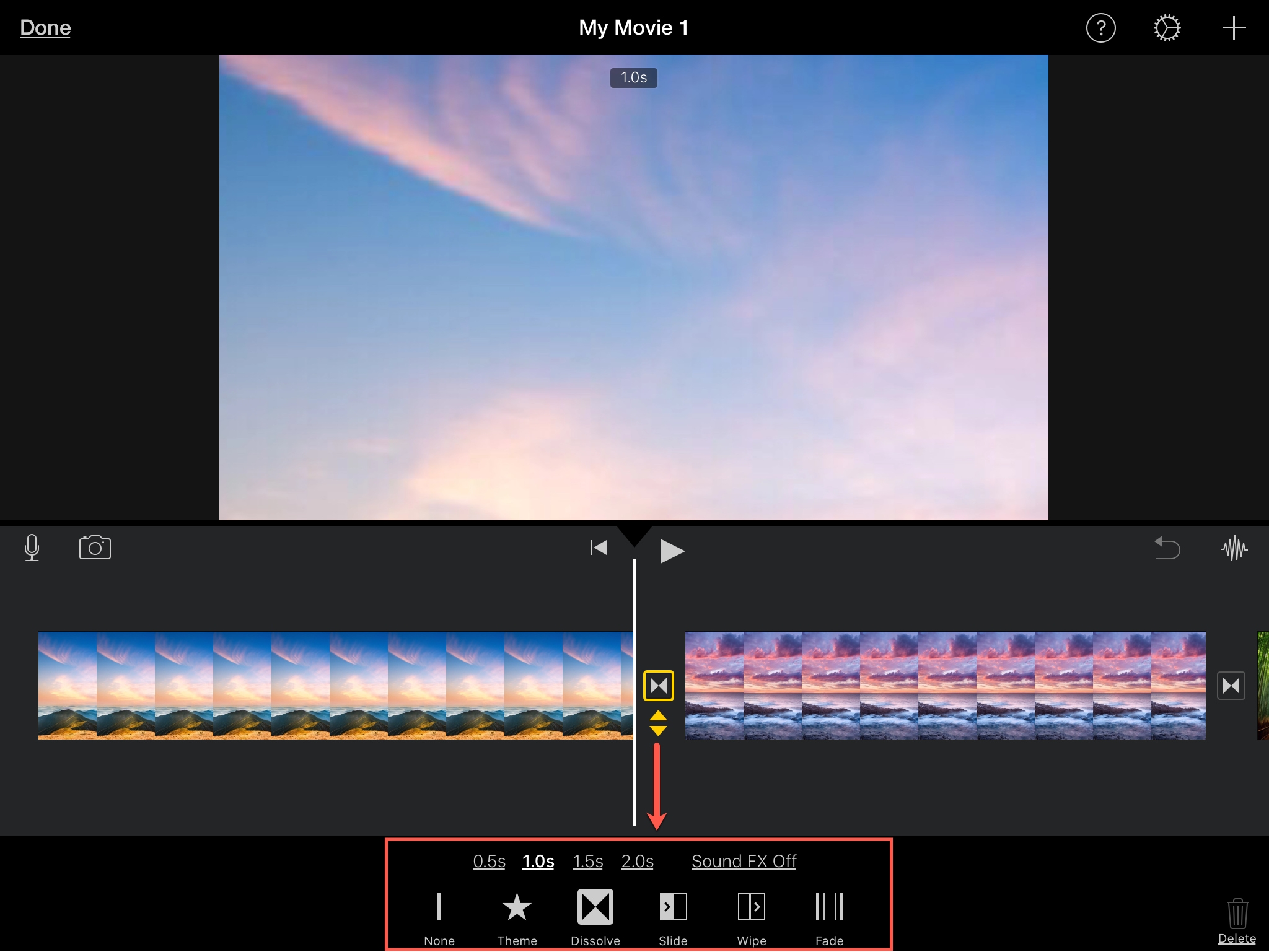 Edit Transition iMovie iPad
