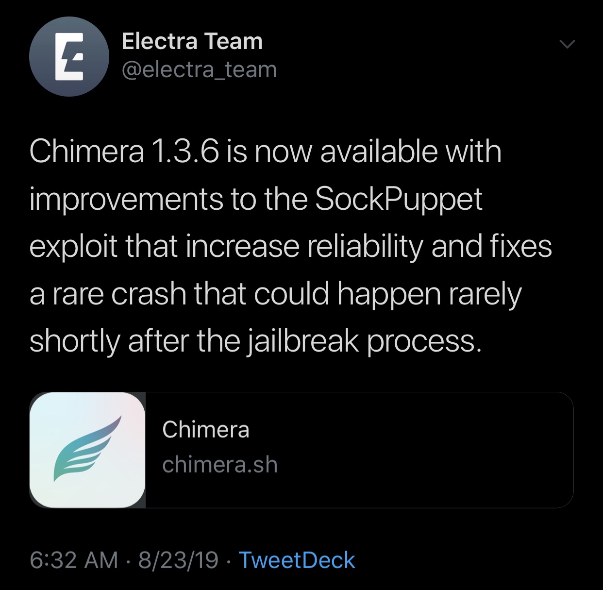 Chimera v1.3.6 dirilis dengan peningkatan keandalan Sock Puppet, crash fix 3