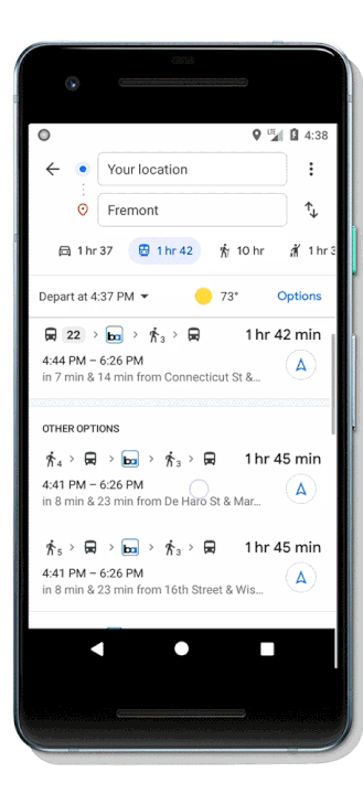Google Maps mencampur opsi rideshare, bikeshare, dan skuter ke dalam saran arah transit 1