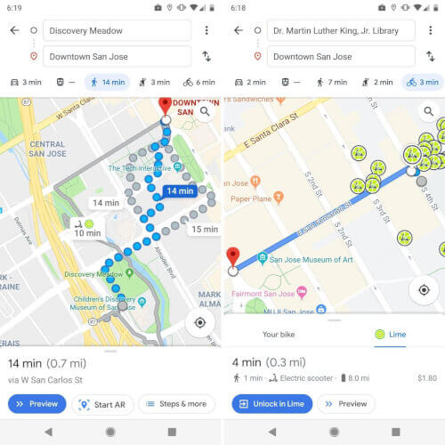 Bild - Google Maps visar redan vad som krävs för att nå din destination med en elektrisk skoter