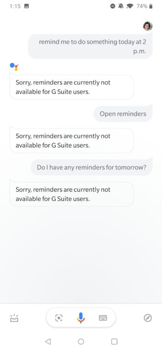 Google har inaktiverat påminnelseassistenten för G Suite 1-användare