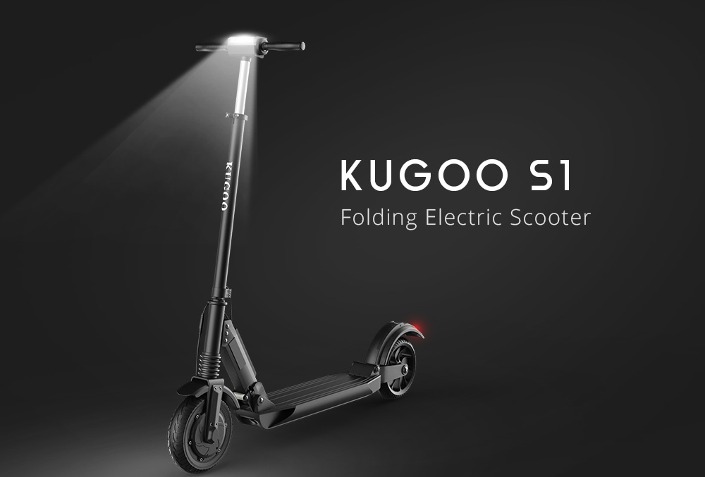 KUGOO S1 Fällbar elektrisk scooter 350W Motor LCD-skärm 3 Hastighetslägen 8,5 tum Solid bakre antidynsliga däck IP54 Vattentät - svart