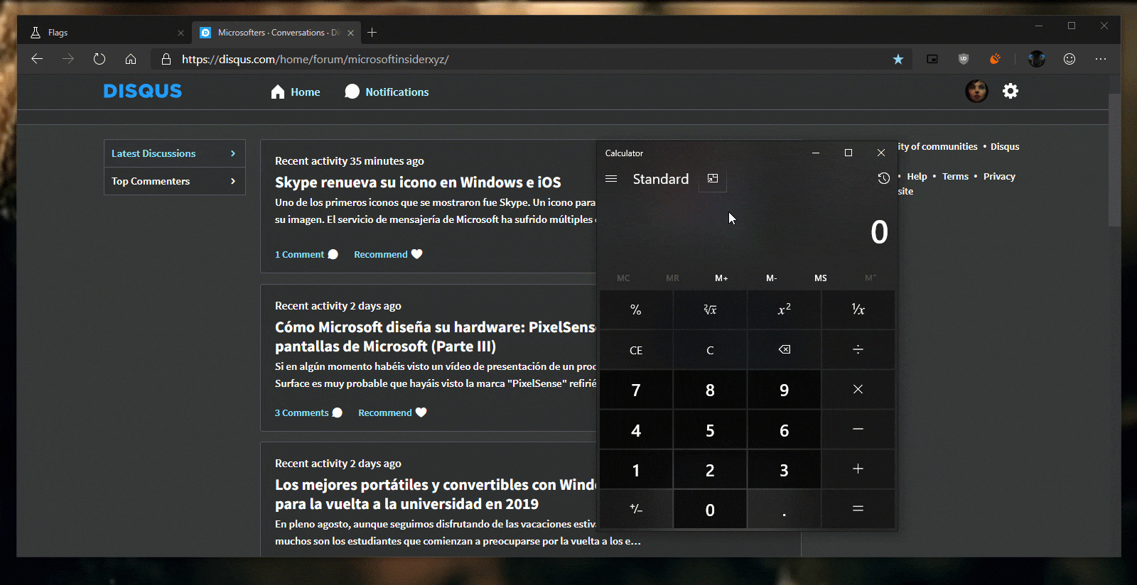 Alltid på toppkalkylatorläget direkt aktivt Windows 10 Insider 1