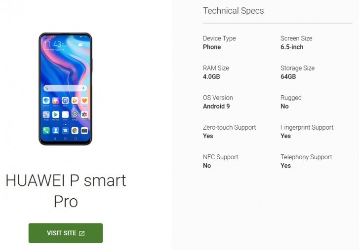 Huawei P smart Pro bocor di Direktori Android Enterprise
