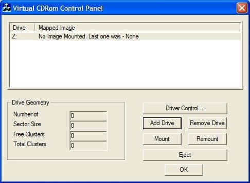 Panel kontrol Microsoft Virtual CD ROM