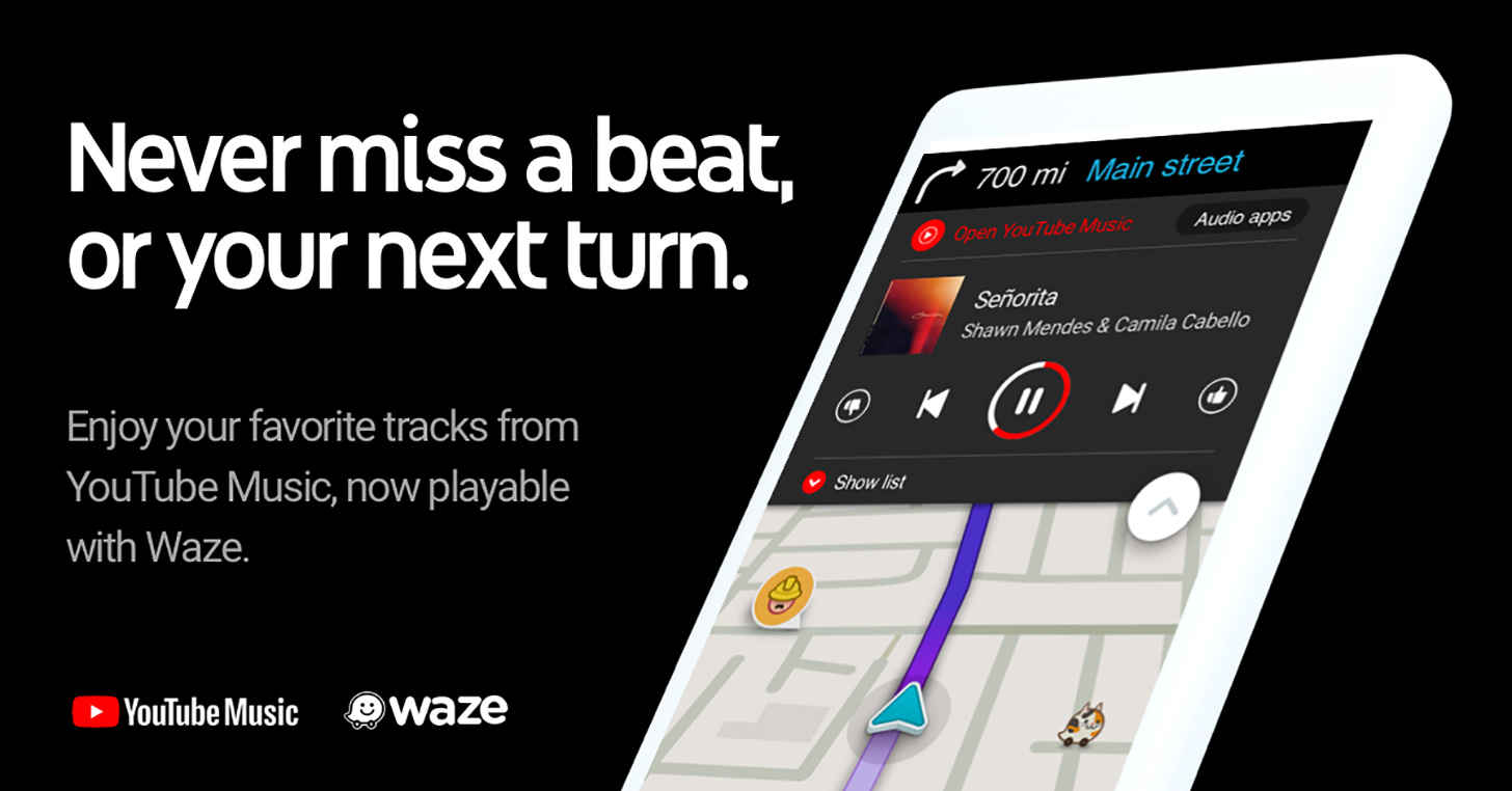 Waze menambahkan YouTube Integrasi musik