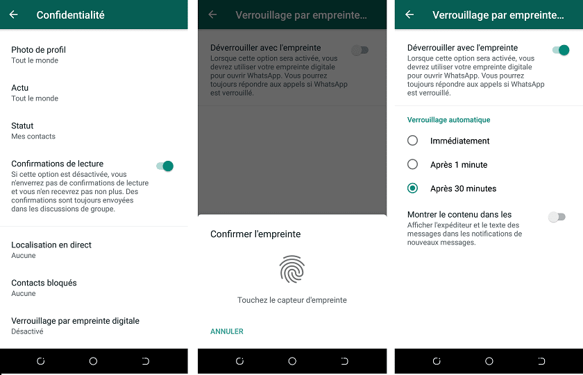 Whatsapp tillåter öppning med fingeravtryck 