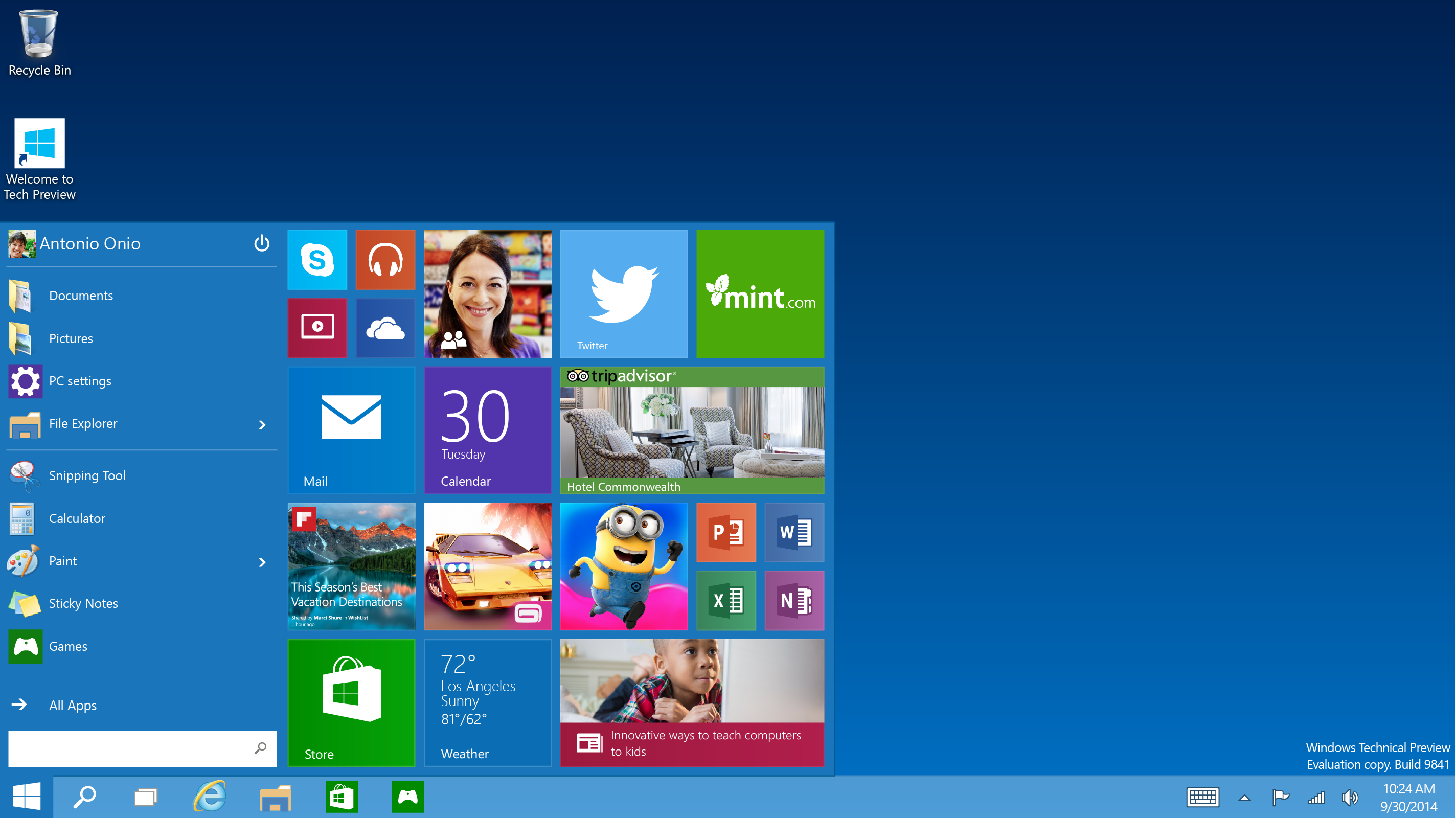 Windows 10 Tas Pratinjau Teknis pembaruan pertama