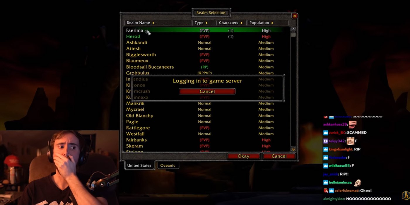 World of Warcraft Classic Streamer terputus Selama Massive Stream