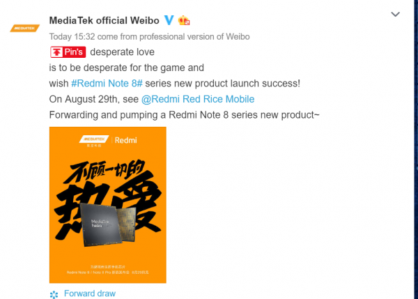 redmi Note 8 kommer att ha det nya Mediatek-spelet SoC 1