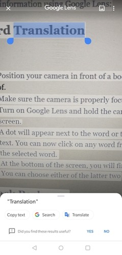 Google Lens Word-översättning