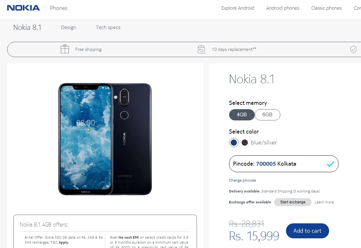 Nokia secara resmi menurunkan harga Nokia 8.1 dan Nokia 8110 4G di India 3