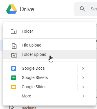 Opsi Pengunggahan File atau Folder Google Drive Web