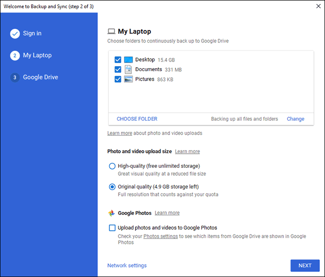 Google Drive Backup PC Pilih Layar Folder