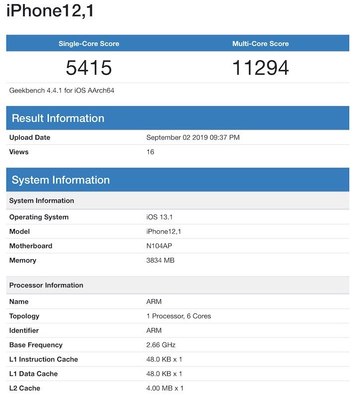Apple Daftar Geekbench iPhone 11 (R) Mengungkapkan RAM 4GB dan Peningkatan Kinerja Minor 1