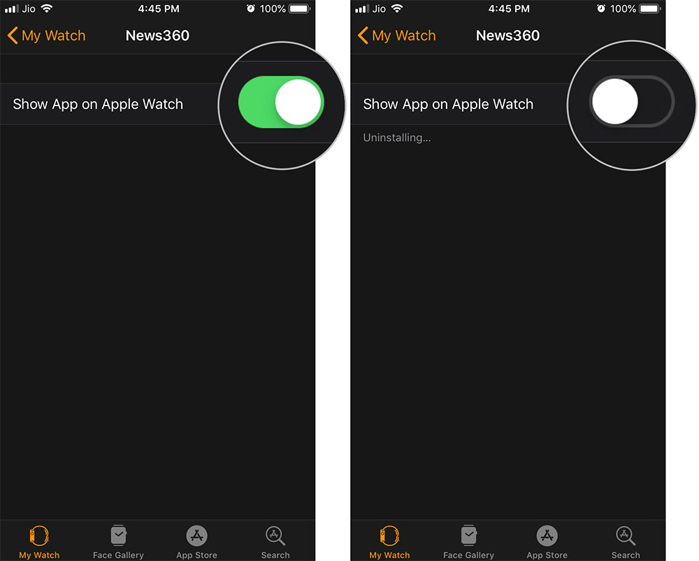 Ta bort Apple Watch iPhone-applikation