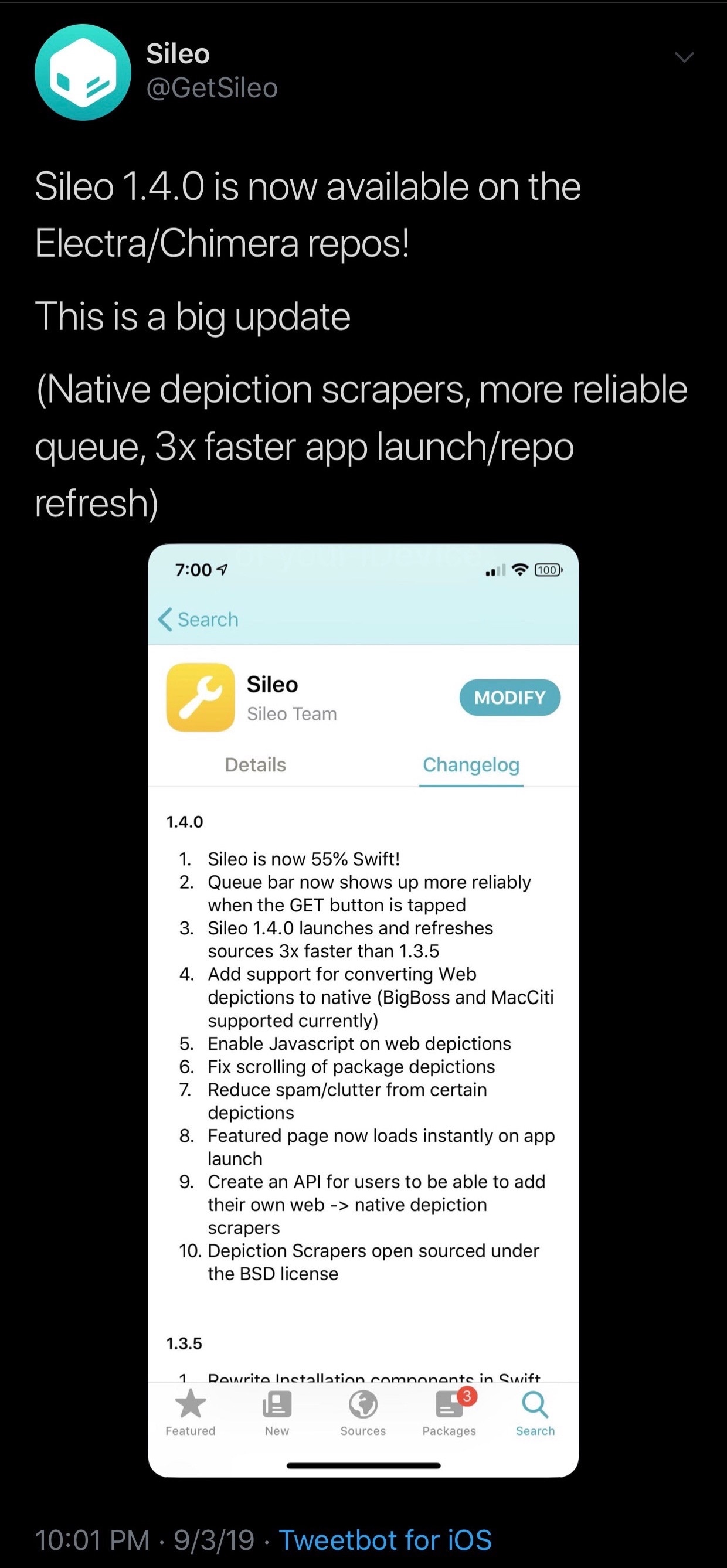Sileo v1.4.0 ger ökad hastighet, ger mer stöd för Swift & amp;  original skildring 3