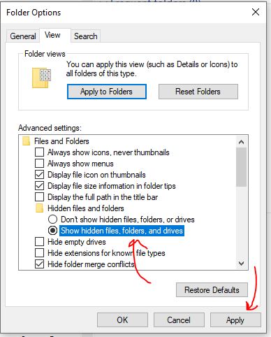 Tampilkan folder tersembunyi dan drive file