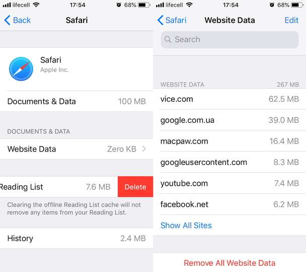 Cara menghapus data Safari untuk menyingkirkan penyimpanan iPhone Lainnya