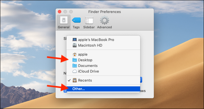 Pilih folder umum sebagai jendela default atau klik pada Other