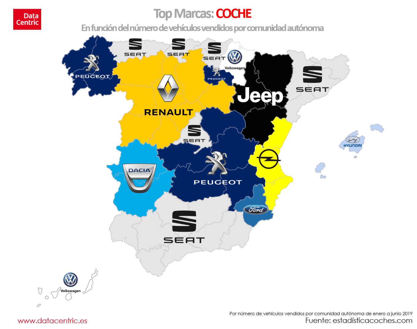 Karta över de bästa bilmärkena i Spanien