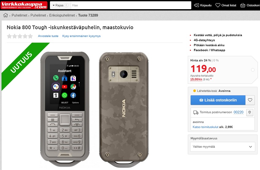Nokia 2720 Flip dan Nokia 800 Tough tersedia untuk preorder di Finnish Verkkokauppa 3