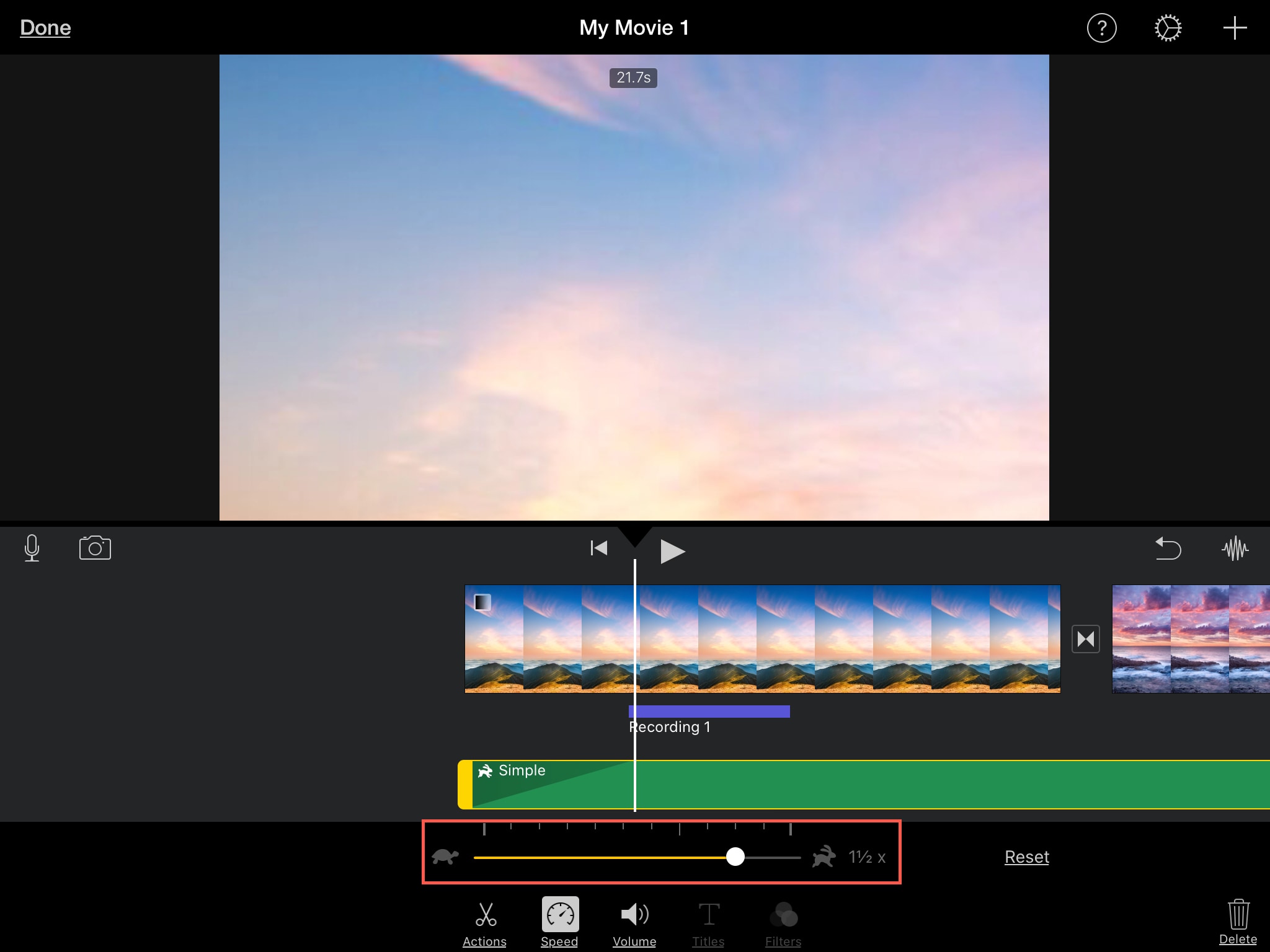 Justera iPad iMovie Speed ​​Audio Clip