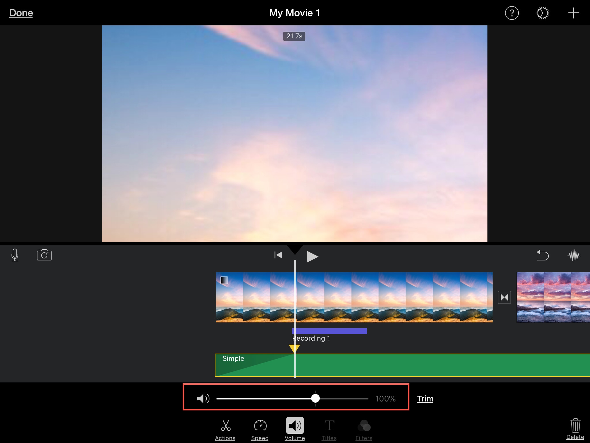 Justera iMovie iPad Audio Clip Volume