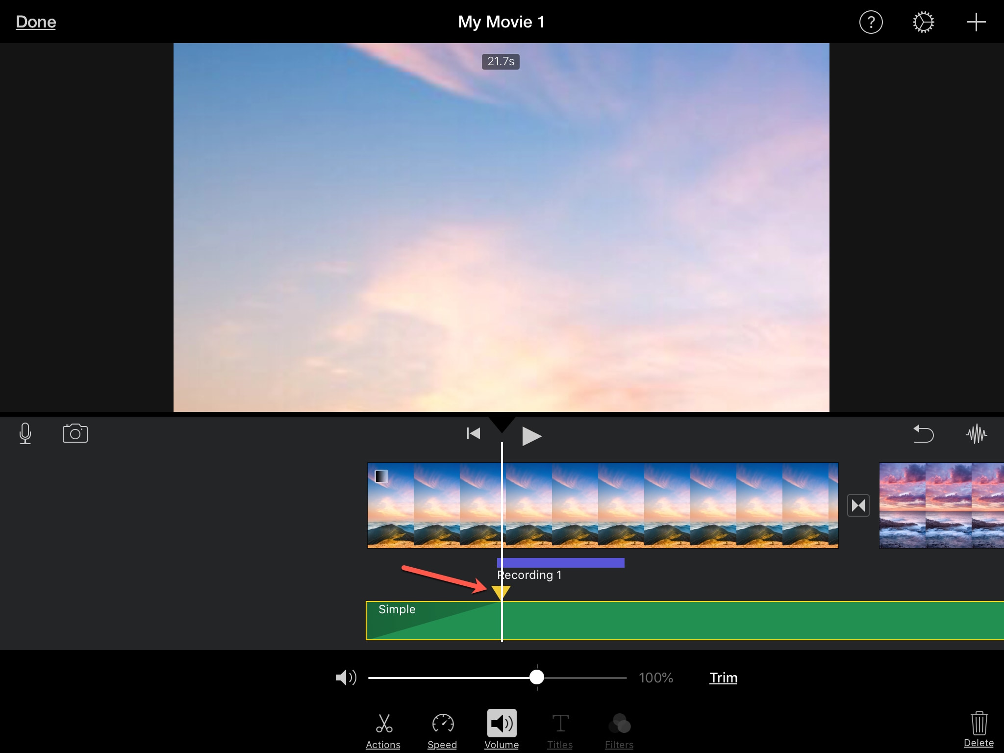 Tambahkan Klip Audio Fade iMovie iPad