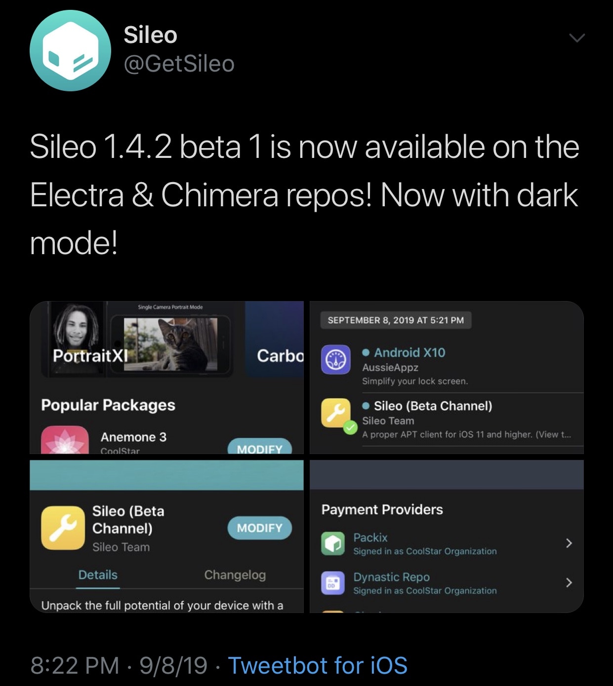 Sileo Team lanserar Sileo v1.4.2 beta 1 med stöd för ursprungligt mörkt läge 3
