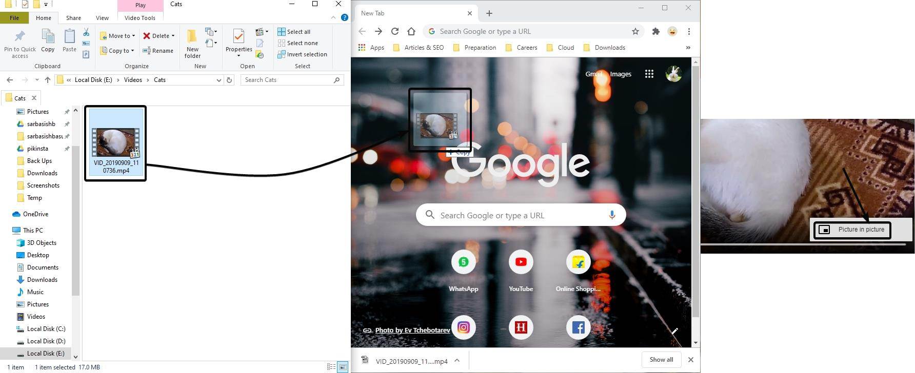 Google Chrome dan ketuk pada ‘Gambar dalam gambar’ dari menu tiga titik