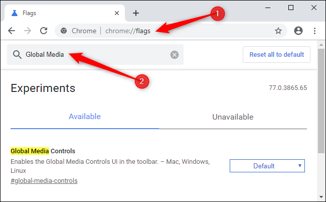 Mengaktifkan kontrol media global di Google Chrome.