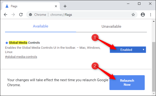 Meluncurkan ulang Chrome setelah mengaktifkan bendera.