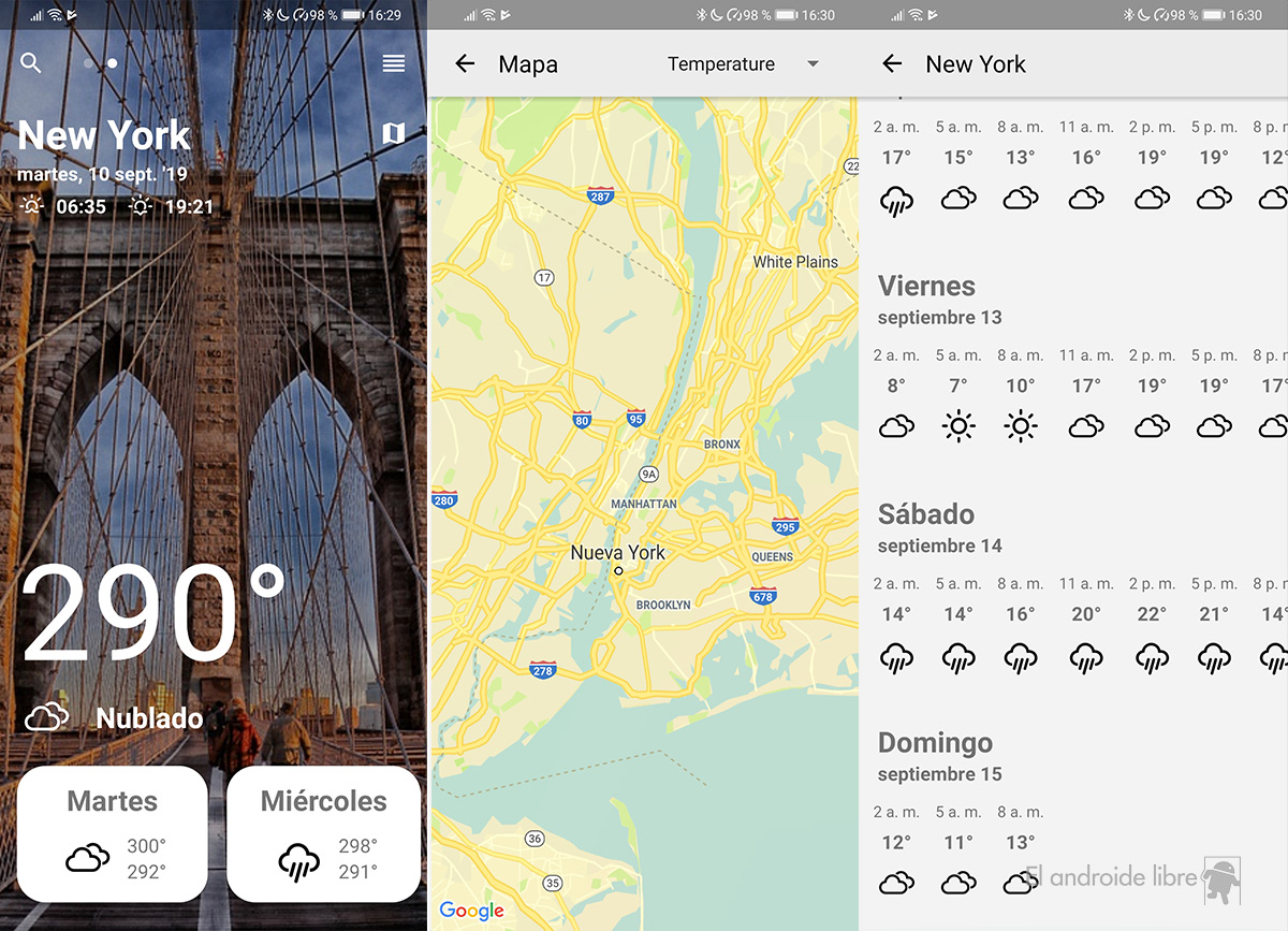 Väderapplikation kompatibel med Android 10 mörkt läge: Bowvie Weather