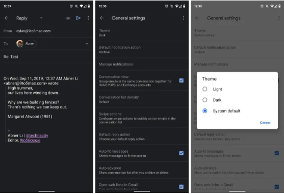 Gmail för Android släpper mörkt läge för alla 1
