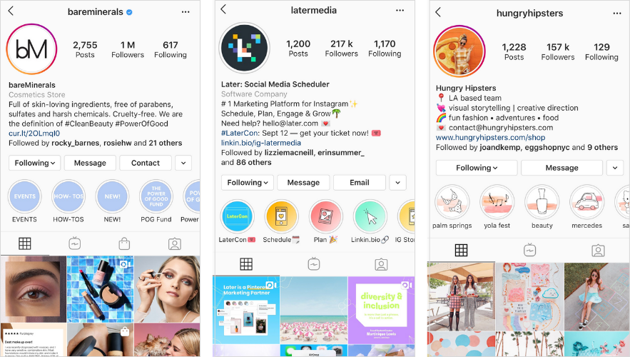 Sorotan cerita instagram mencakup contoh-contoh merek