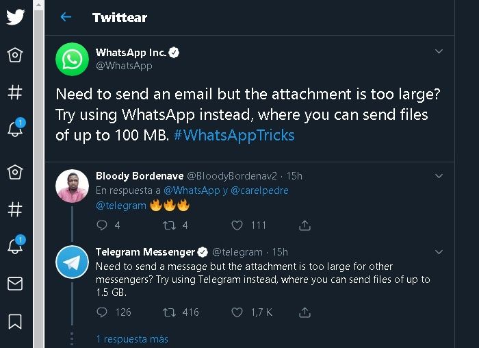 Telegram menertawakan batas transfer WhatsApp "width =" 700 "height =" 508