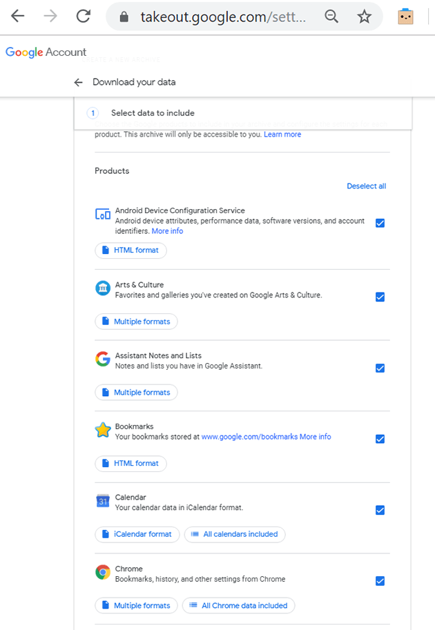 Google Personal Data Takeout 1