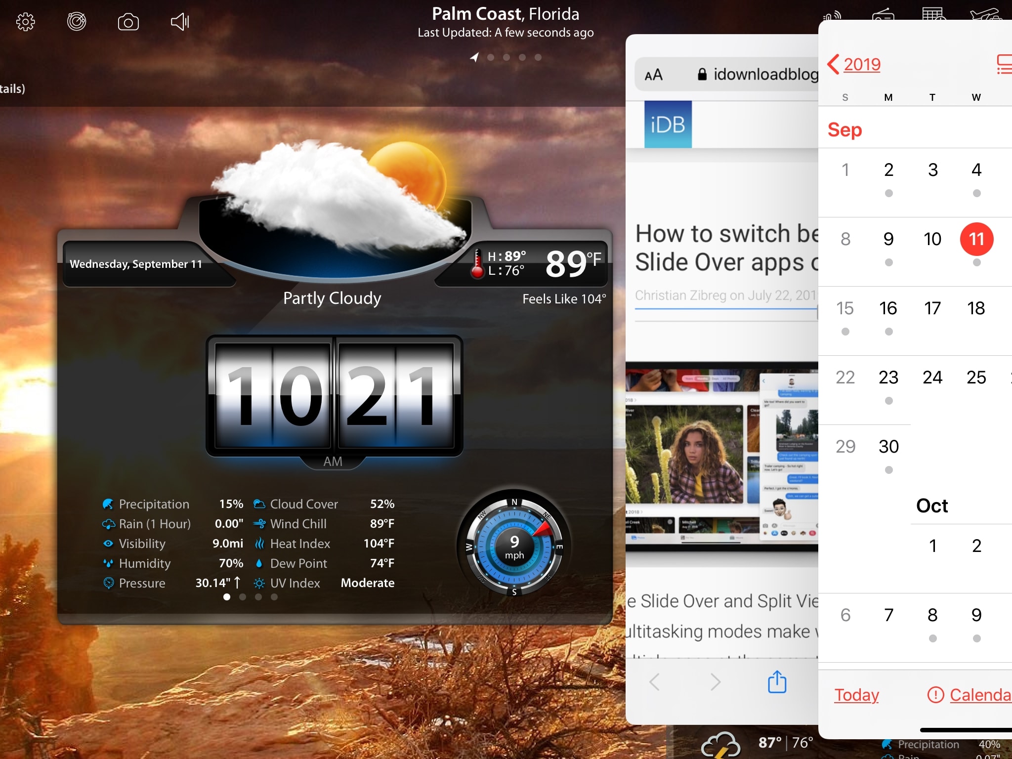 Svep över två eller flera applikationer iPadOS multitasking-funktioner